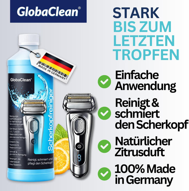 GlobaClean Scherkopfreiniger Nachfüllflüssigkeit 2x 1l - Geeignet zum Nachfüllen von Braun Clean & R