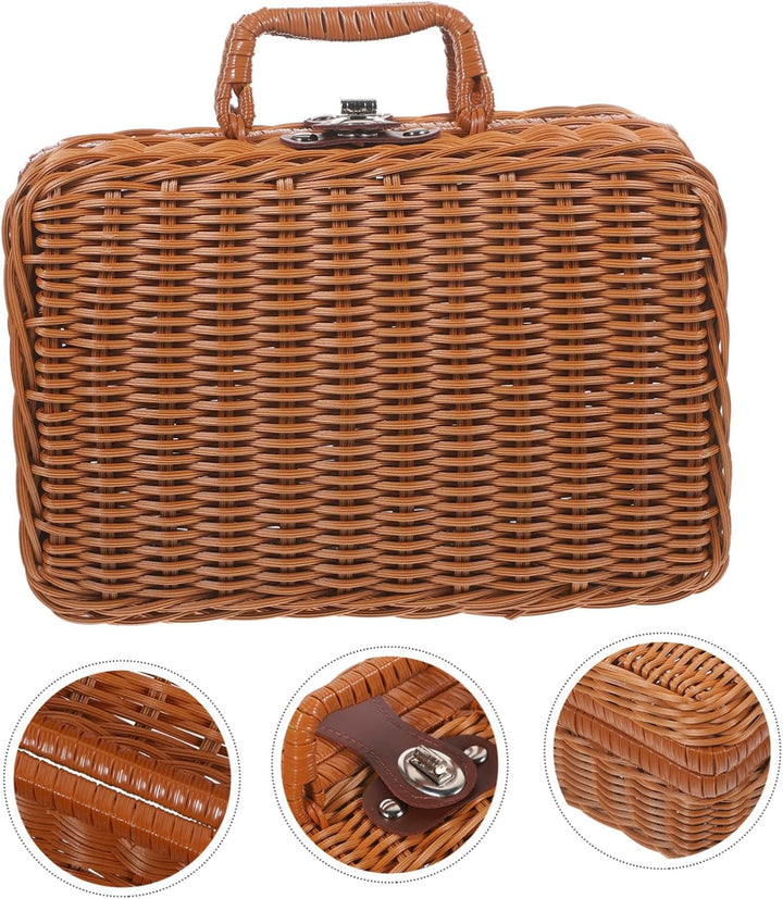 BESPORTBLE Koffer aus Rattanimitat Picknickkorb aus Rattan simuliertes handgewebtes Rattangehäuse Au