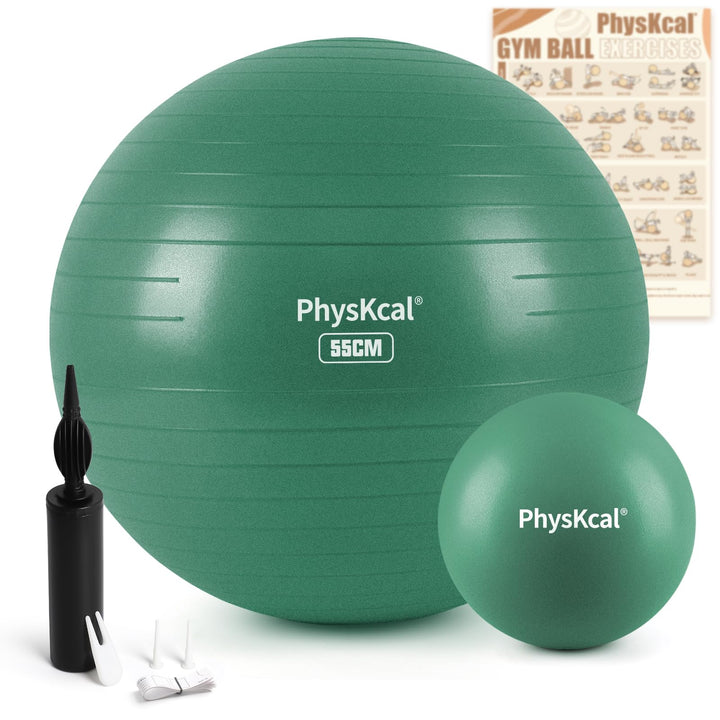 PhysKcal Gymnastikball in 55cm bis 85cm und 23 cm Pilatesball Set inkl. Luft-Pumpe | Berstschutz Gym