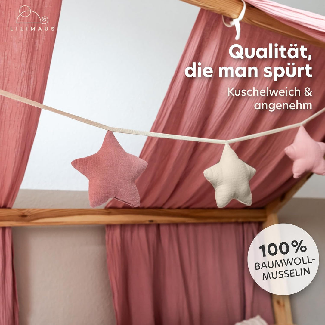 LILIMAUS Sternen Wimpelkette Stoff [in 12 Farben] Kinderzimmer - 100% Baumwolle Handmade Girlande St