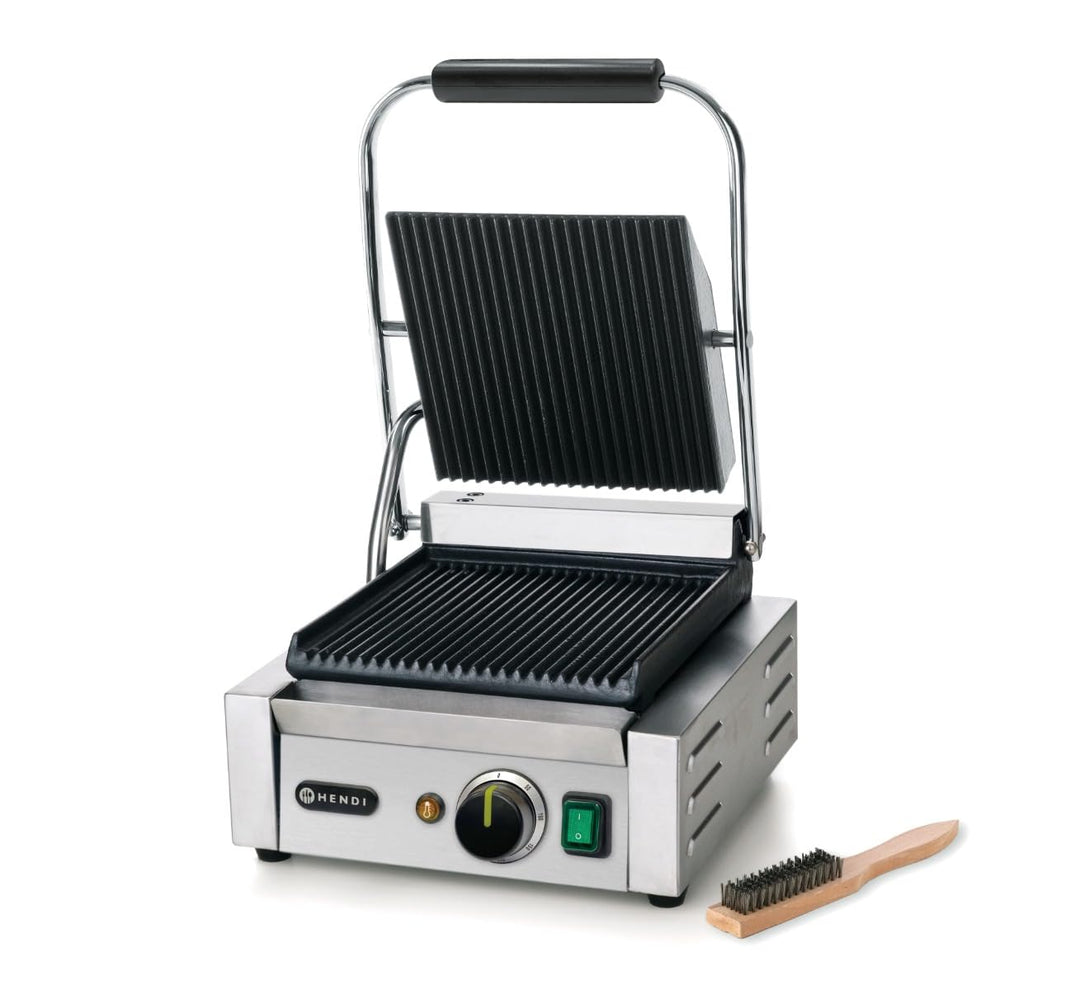 HENDI Kontaktgrill, Einzelversion, Elektrogrill, Tischgrill, Sandwichtoaster, Regelbar bis max. 300°