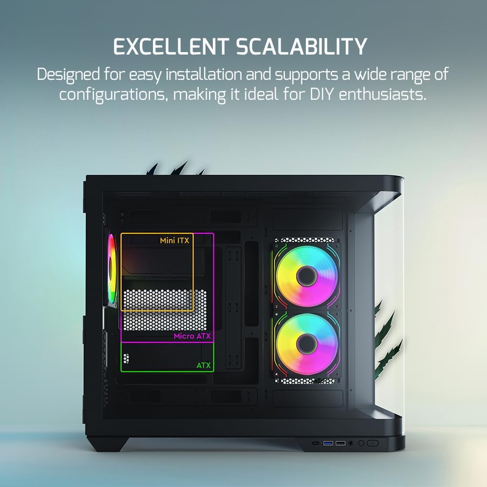 GAMEPOWER Warcry Vertex Curved Gaming PC Gehäuse, ATX Mid Tower, Desktop Computer Case Tempered Glas