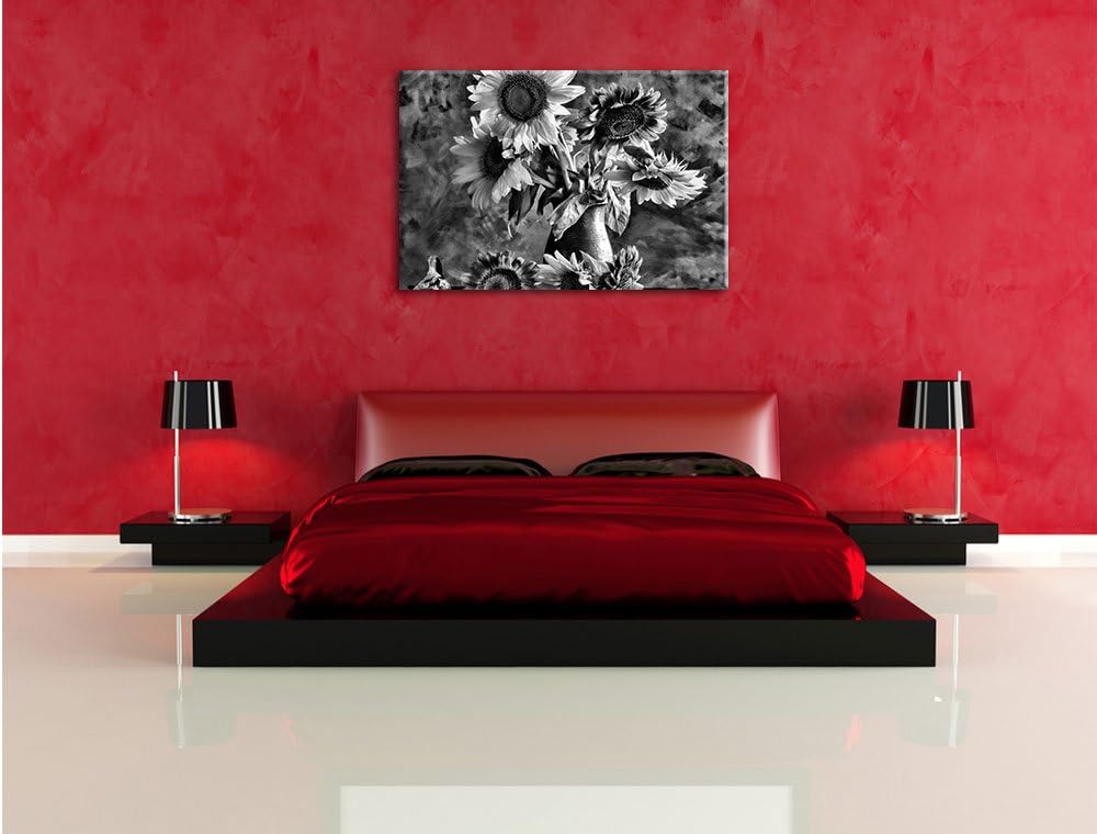 Pixxprint Monocrome, Sonnenblumen in edler Vase, Format: 100x70 auf Leinwand, 100x70