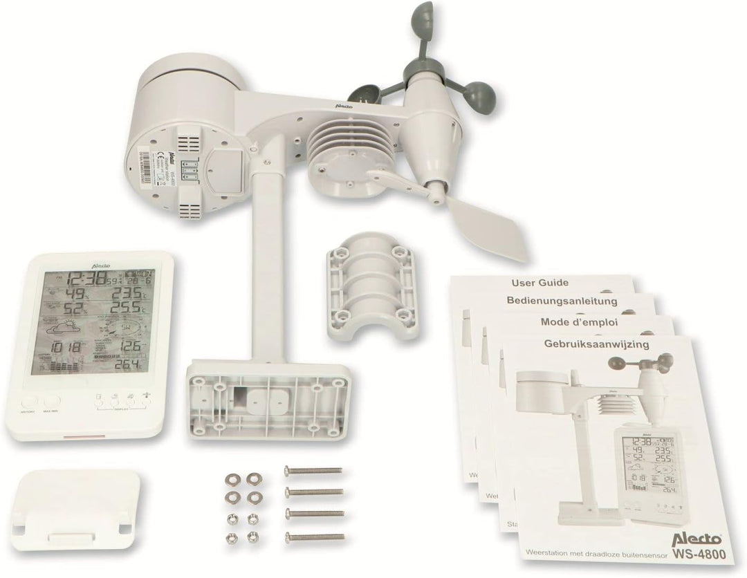 Alecto WS-4800 Funk Wetterstation mit grossem Display. Misst die Temperatur, Windgeschwindigkeit, Lu