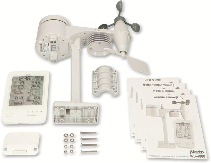 Alecto WS-4800 Funk Wetterstation mit grossem Display. Misst die Temperatur, Windgeschwindigkeit, Lu