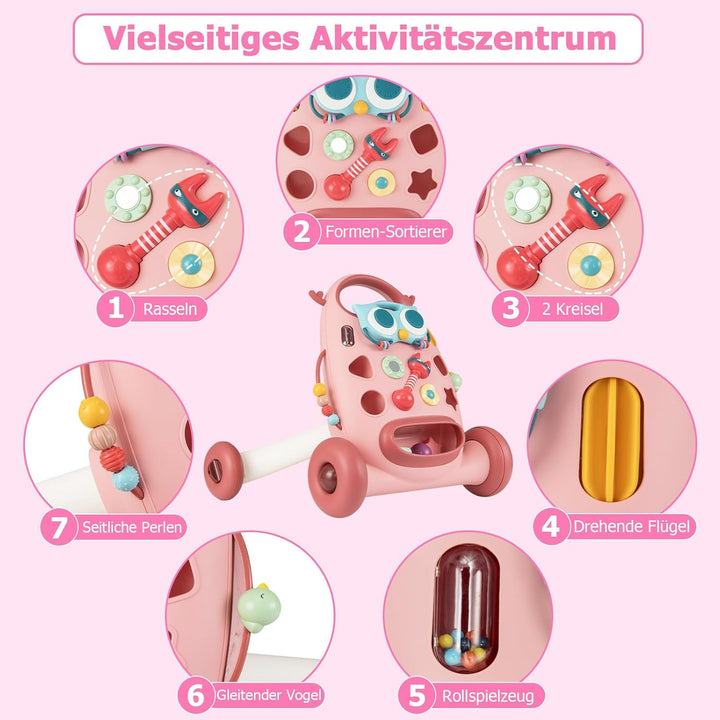 COSTWAY Lauflernwagen Baby, Lauflernhilfe mitovalem Spieler & Formen-Sortierer, Laufhilfe mit Rassel
