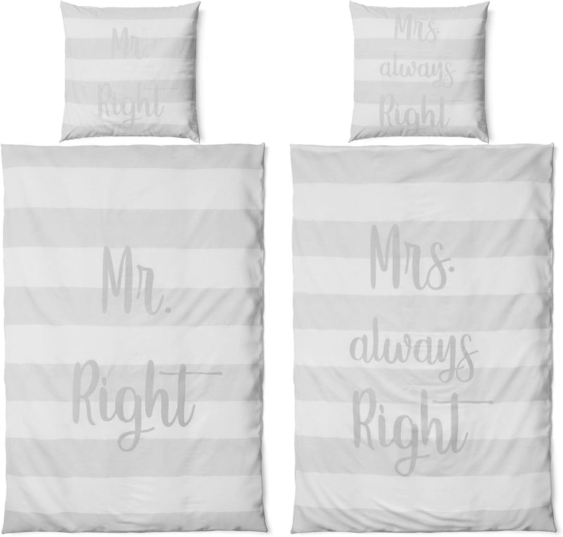 JACK 4 TLG Satin Bettwäsche Partnerbettwäsche 135x200cm Mr. Right + Mrs. Always Right