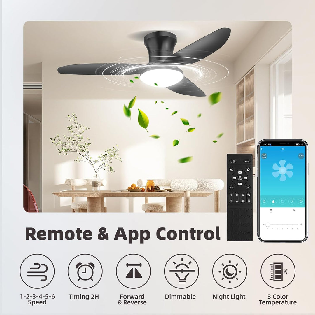 Deckenlampe mit Ventilator,Schwarz,Ø100cm App Steuerung & Fernbedienung Deckenventilator mit Beleuch