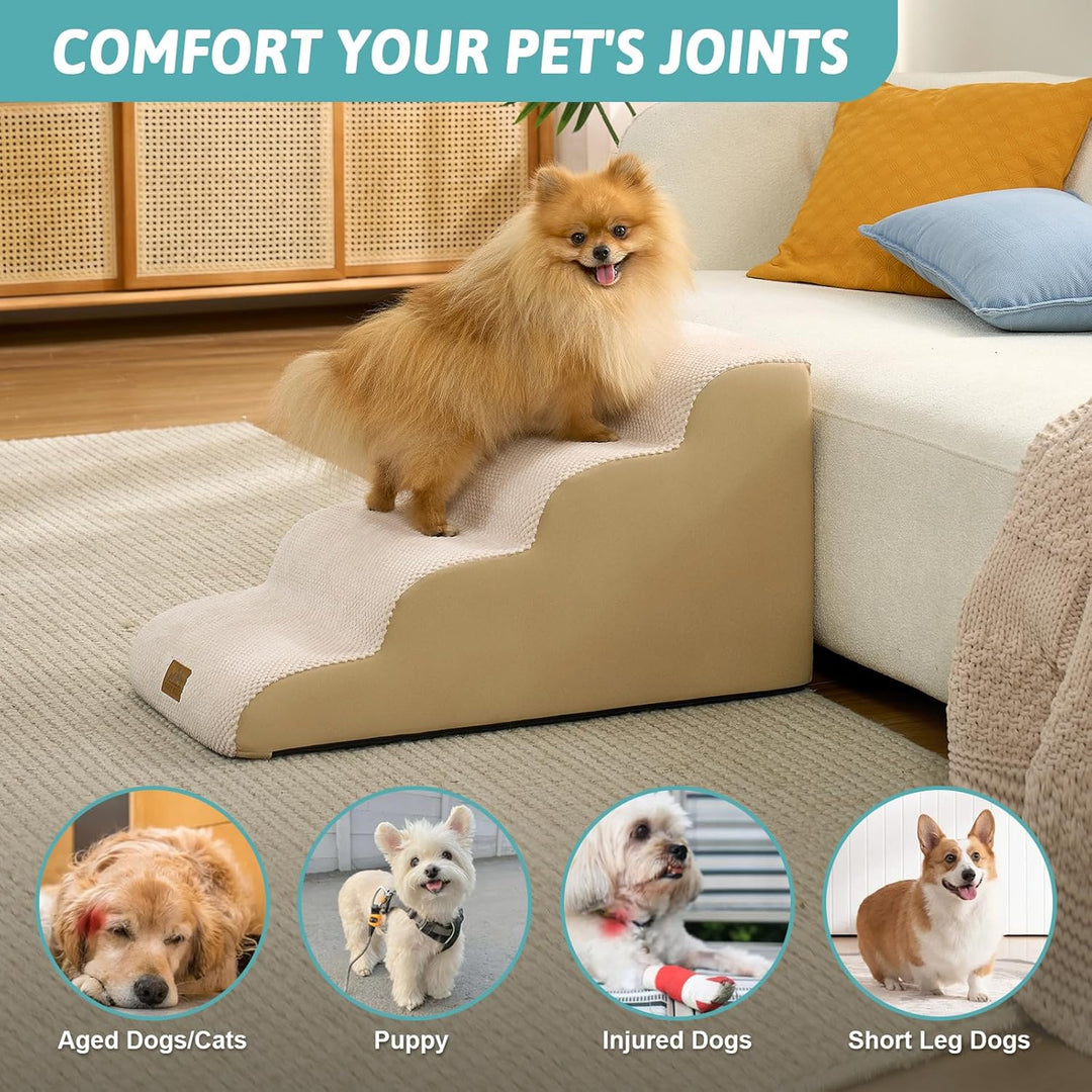 COZY KISS Hundetreppe für Kleine Hunde 40cm, 4-Stufen Flache Schrägrampe, Hunderampe aus Hochdichtsc