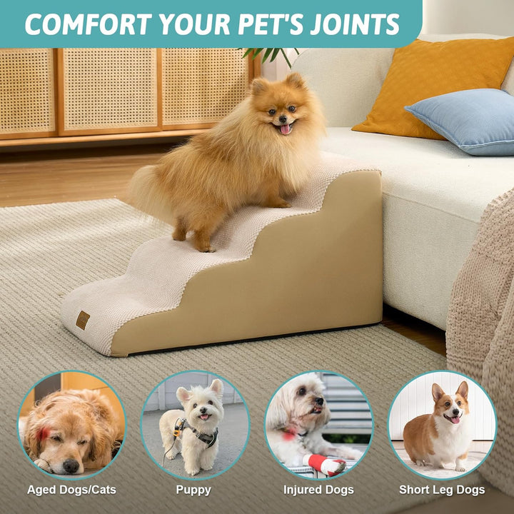 COZY KISS Hundetreppe für Kleine Hunde 40cm, 4-Stufen Flache Schrägrampe, Hunderampe aus Hochdichtsc