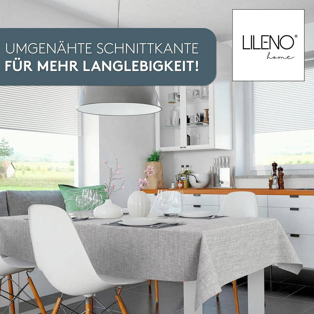 LILENO HOME Tischdecke abwaschbar [140x220cm] in Silber - Gesäumte Polypropylen Gewebe Tischdecke wa