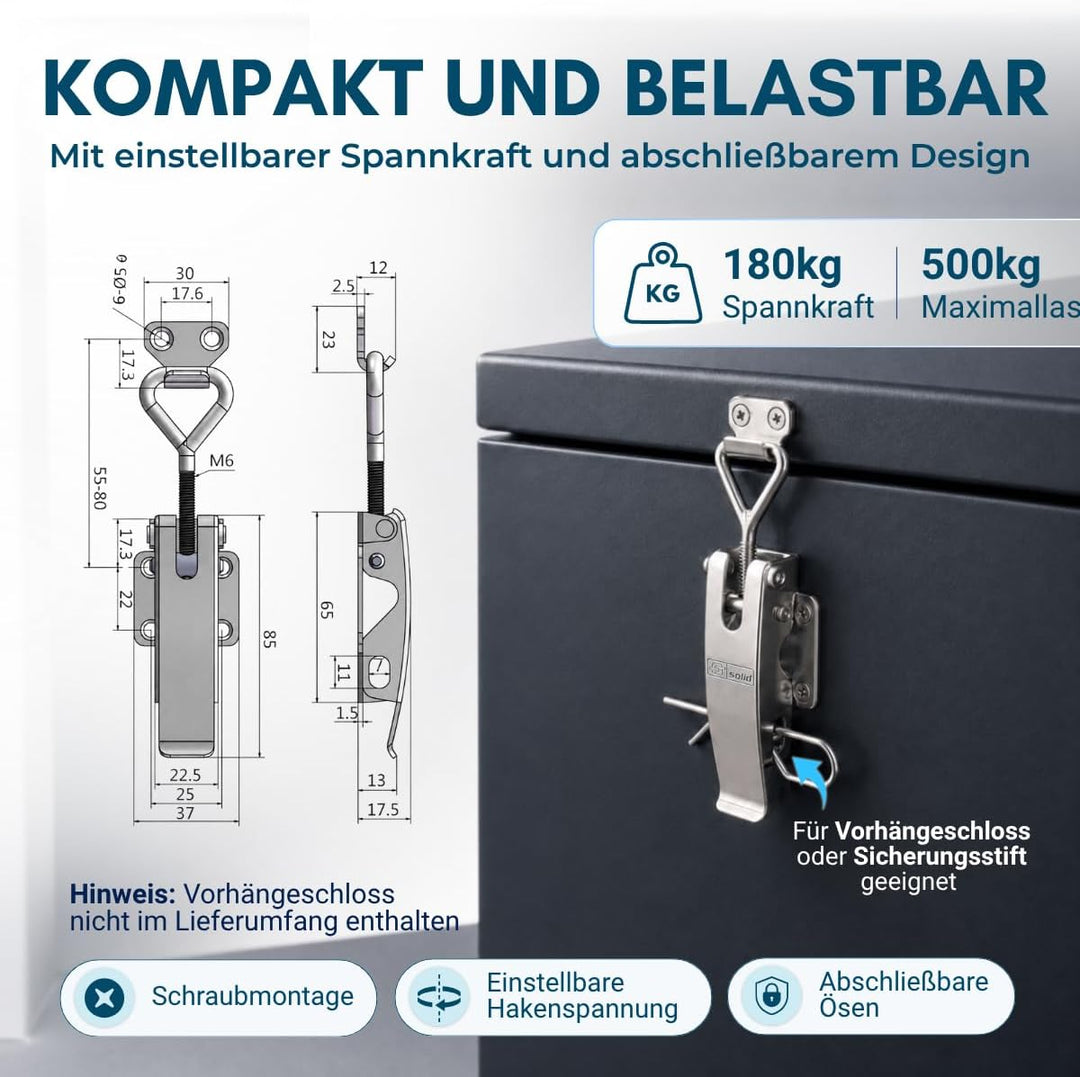 FTsolid einstellbarer Spannverschluss aus Edelstahl ESS2 Kistenverschluss rostfrei verstellbar Hebel