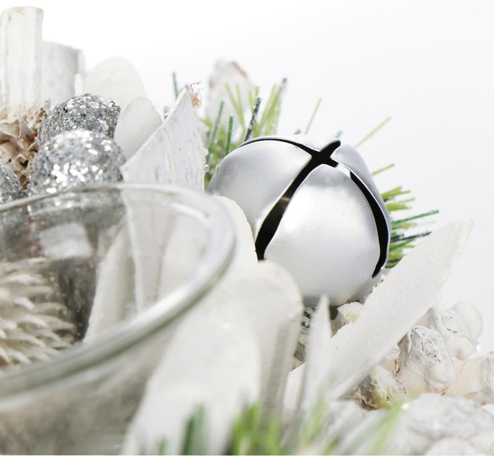COM-FOUR® Tischkranz für Weihnachten - weisser Adventskranz mit Glitzer - Dekokranz mit 4 Teelichtha