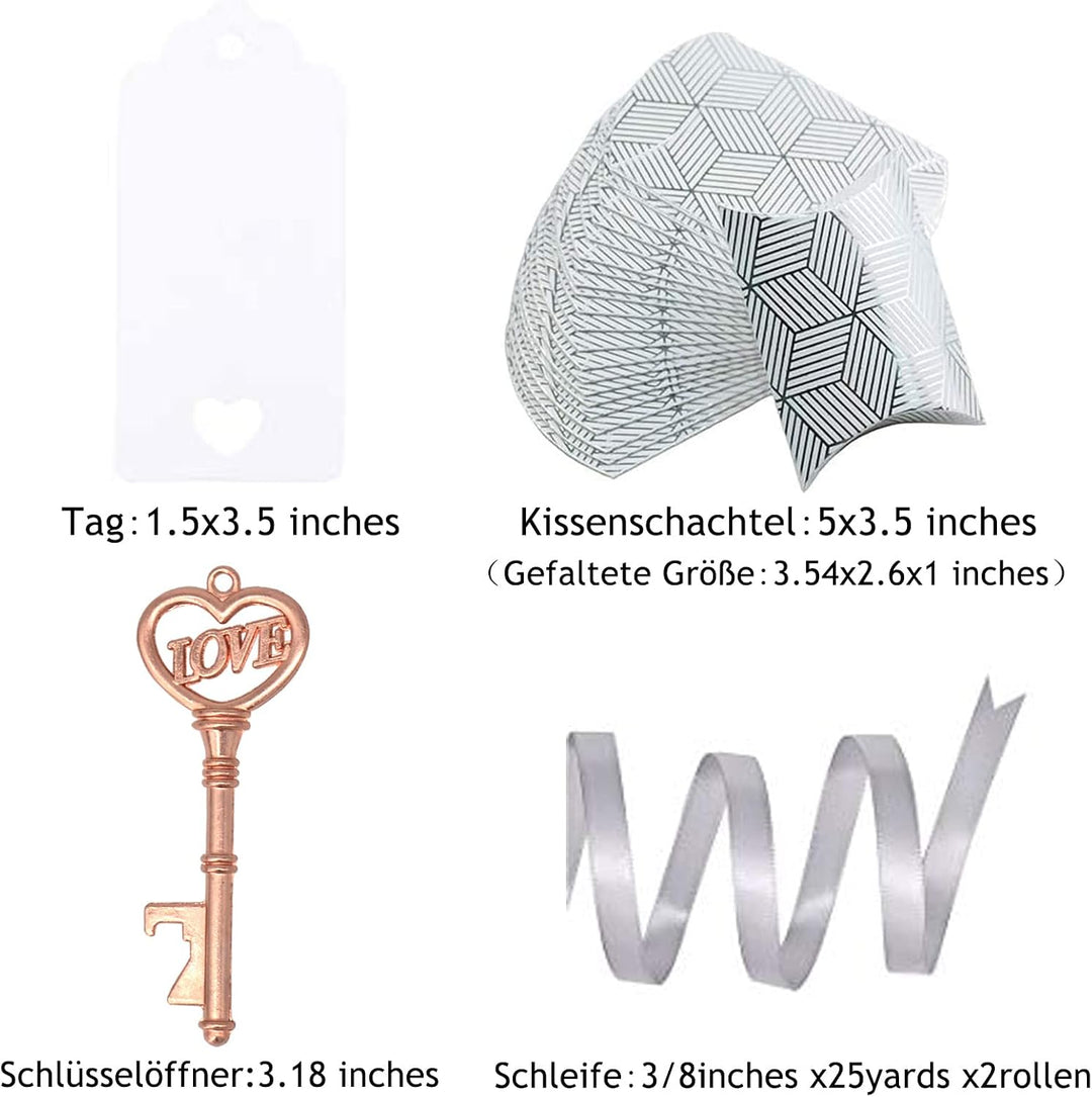Makhry 50 Stück Schlüssel Flaschenöffner Hochzeit Herz Vintage Rustikal Hochzeitsgeschenke Souvenir