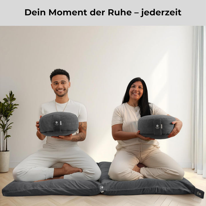 Inner Peace Meditationskissen Set Cord XL | Premium Set, rundes Kissen + Zabuton Matte, waschbar, Ze