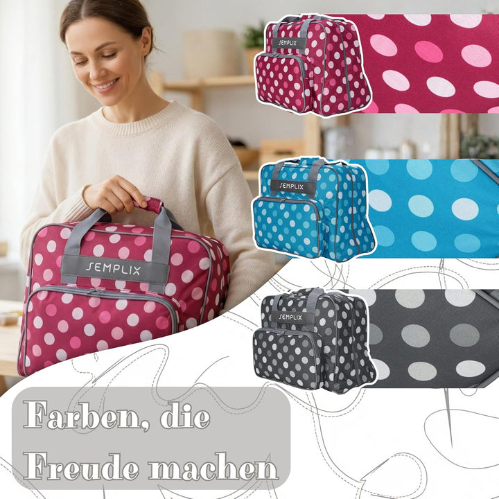 SEMPLIX XL-Nähmaschinentasche, Polka Dots Anthrazit/Grau, 52x42x27 cm, Grosse stabile Transport und