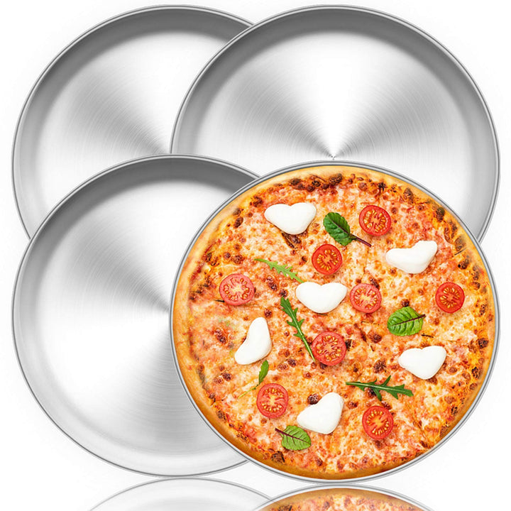 TEAMFAR Pizzablech, Rund Pizzaform Pizzapfannen 4er-Set aus Edelstahl, ∅ 29 cm Pizza Backblech zum B