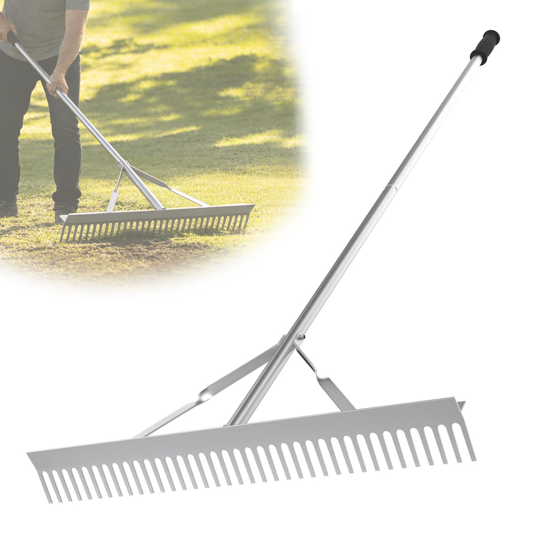 EFUTURETIME 61cm Rechen, Harke Garten mit 170cm Stiel, Gartenrechen Leicht aus Aluminium, Rasenreche