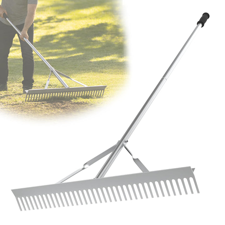 EFUTURETIME 61cm Rechen, Harke Garten mit 170cm Stiel, Gartenrechen Leicht aus Aluminium, Rasenreche