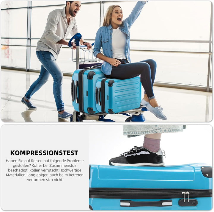 BEIBYE Hartschalen Koffer Trolley Rollkoffer Reisekoffer 4 Zwillingsrollen Polycabonat (Türkis, Koff
