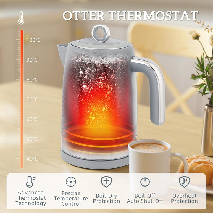 HOMCOM Wasserkocher Toaster Set 1,7L 2200W Schnell Wasserkocher mit Thermostat, Kalkfilter, 4 Scheib