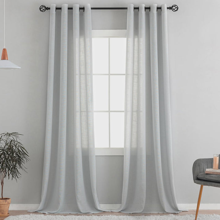 VOILYBIRD Natürliche Leinenstruktur Vorhänge mit Ösen Leinen Gardinen für Fenster Wohnzimmer (Hellgr