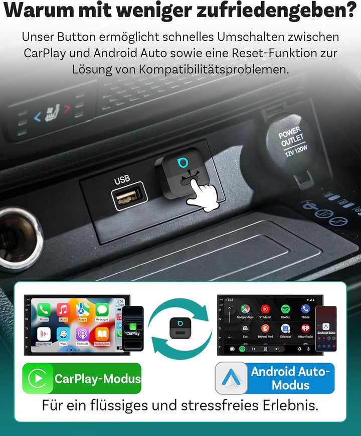 Ottocast Mini Pico, 2026 Neuheit 2-in-1 Wireless CarPlay & Android Auto Adapter mit One-Touch Geräte