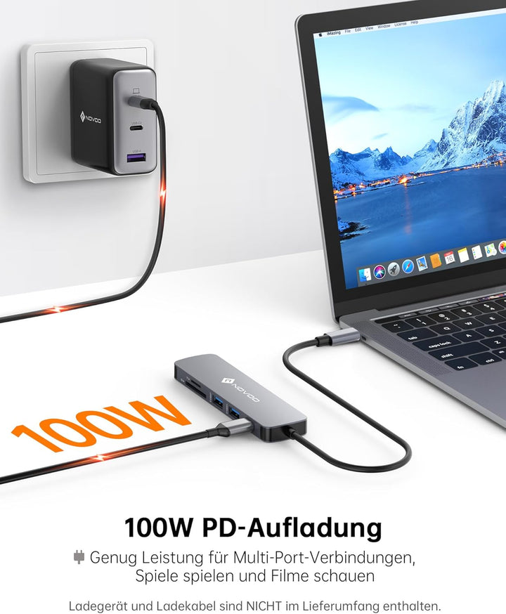 NOVOO USB C Hub 4K@60Hz HDMI USB C Adapter MacBook Adapter mit 100W PD,4K 60Hz HDMI,2 USB-A 3.0 Date