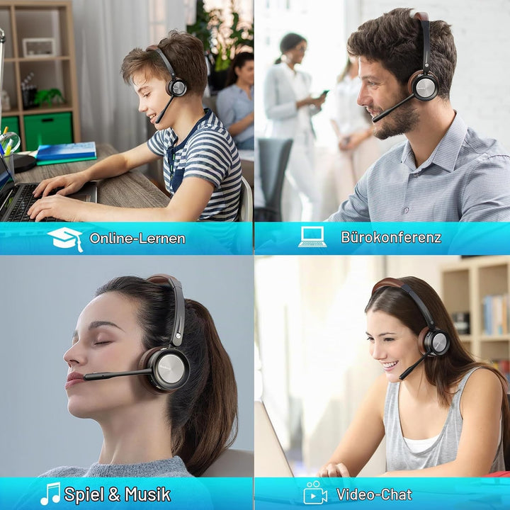 Kabelloses Headset, Bluetooth-Headset mit Mikrofon und Rauschunterdrückung &amp; USB-Dongle, Kabellose m