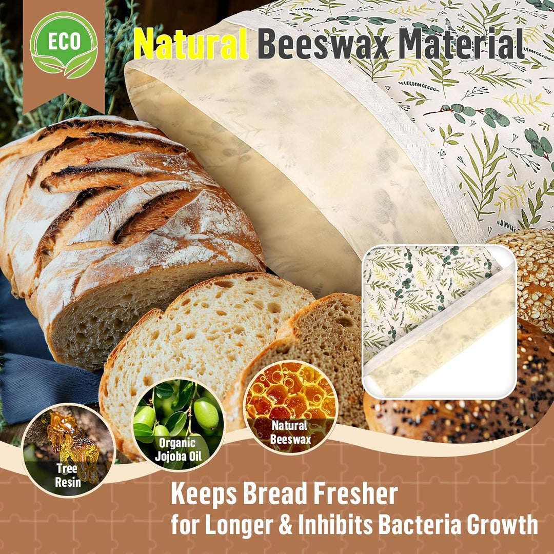 2 Stück 43 * 32,5cm Brotbeutel mit Bienenwachstuch Innenfutter Wiederverwendbare Brottüten Brot Obst