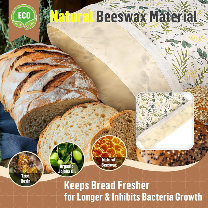 2 Stück 43 * 32,5cm Brotbeutel mit Bienenwachstuch Innenfutter Wiederverwendbare Brottüten Brot Obst