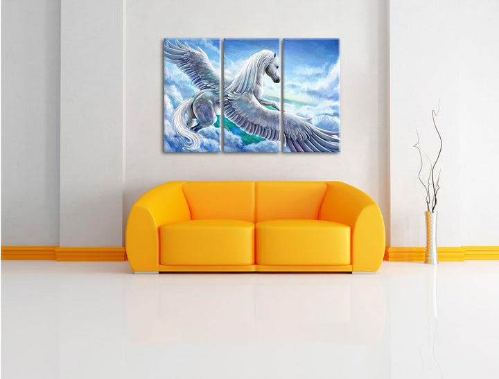Pixxprint Pegasus fliegt über den Wolken als Leinwandbild/Grösse: 3 Teilig (120x80) / Wandbild/Kunst
