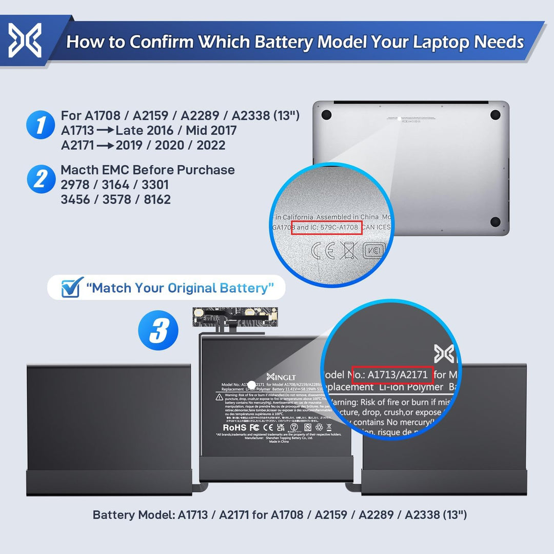 XINGLT a1713 a1708 Akku Ersatz Laptop Akku für a1708 MacBook Pro 13 Zoll Retina A1713 Akku Ersatz Ho
