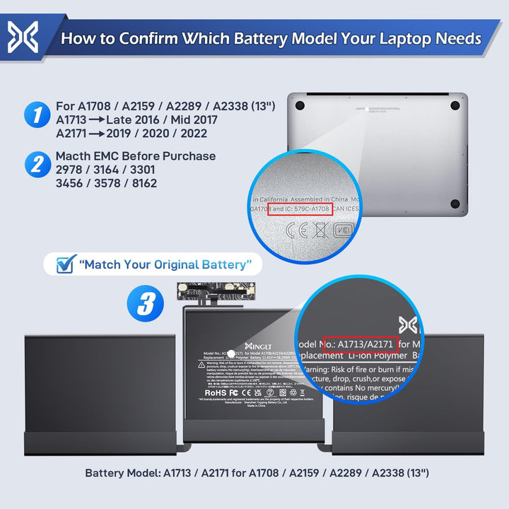 XINGLT a1713 a1708 Akku Ersatz Laptop Akku für a1708 MacBook Pro 13 Zoll Retina A1713 Akku Ersatz Ho
