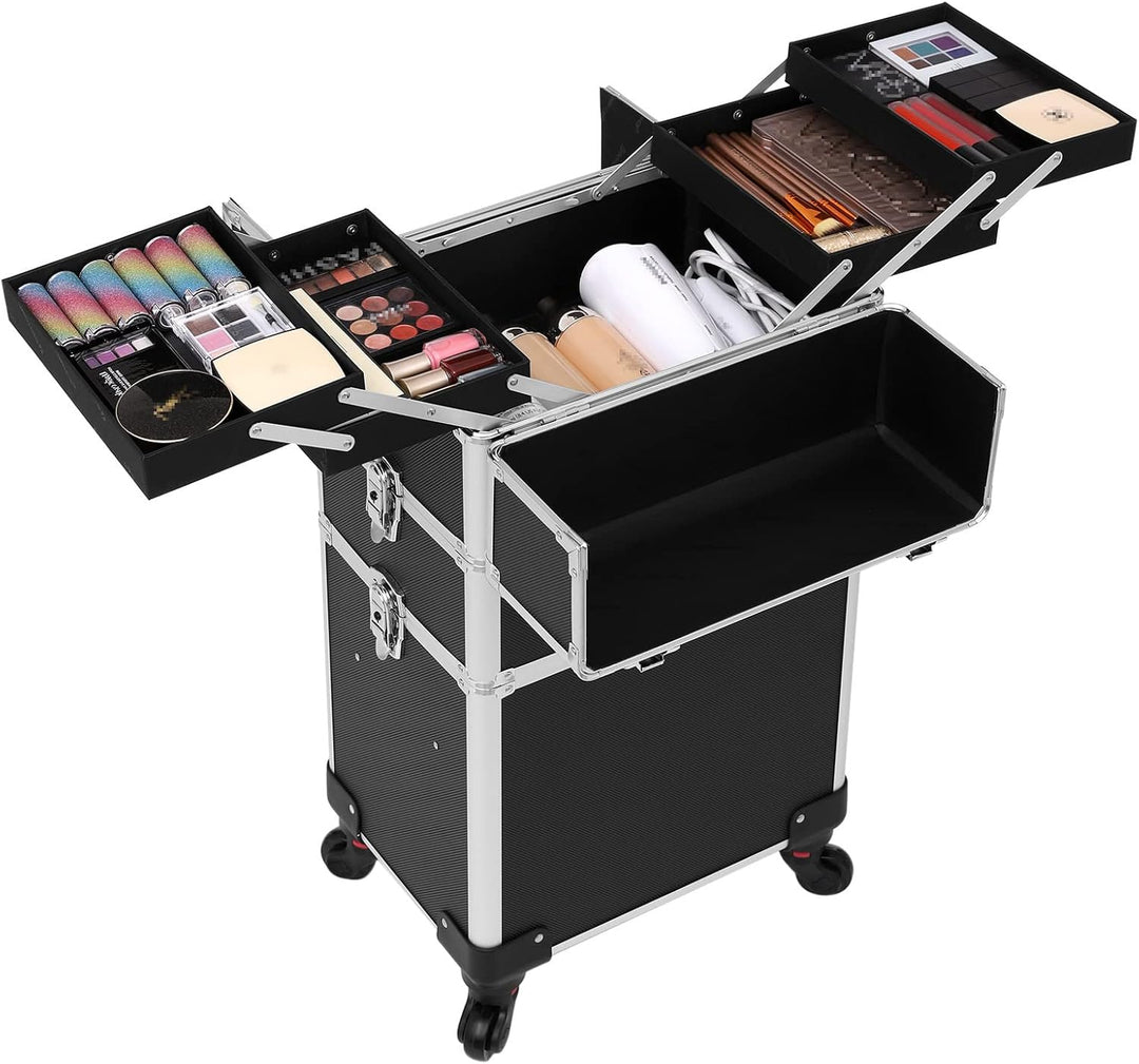 SONGMICS Kosmetikkoffer, Trolley, 3-in-1 Schminkkoffer, gross, Friseurkoffer, 35 x 25 x 69,8 cm, abs