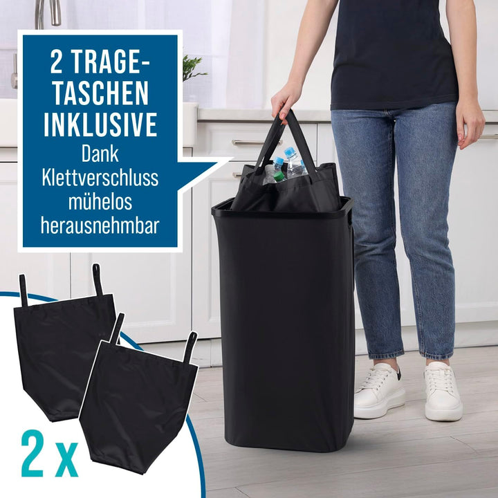 EASYmaxx Pfandflaschen Sammelbehälter 80 l inkl. Türhaken &amp; 2 herausnehmbare Tragetaschen | Flaschen