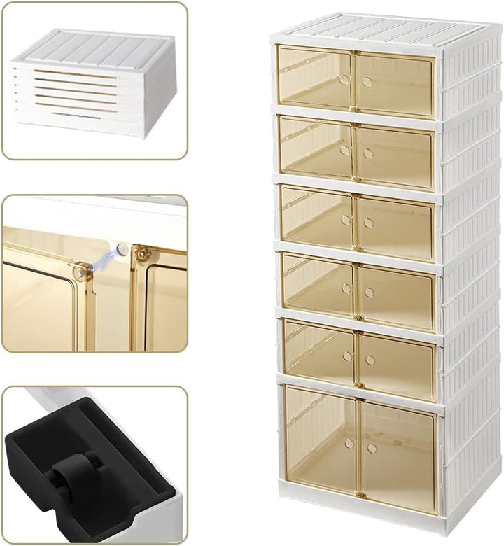 OHMG 6 Lagen Schuhboxen, Aufbewahrungsboxen für Schuhe, aus Kunststoff, transparent, stapelbar, falt