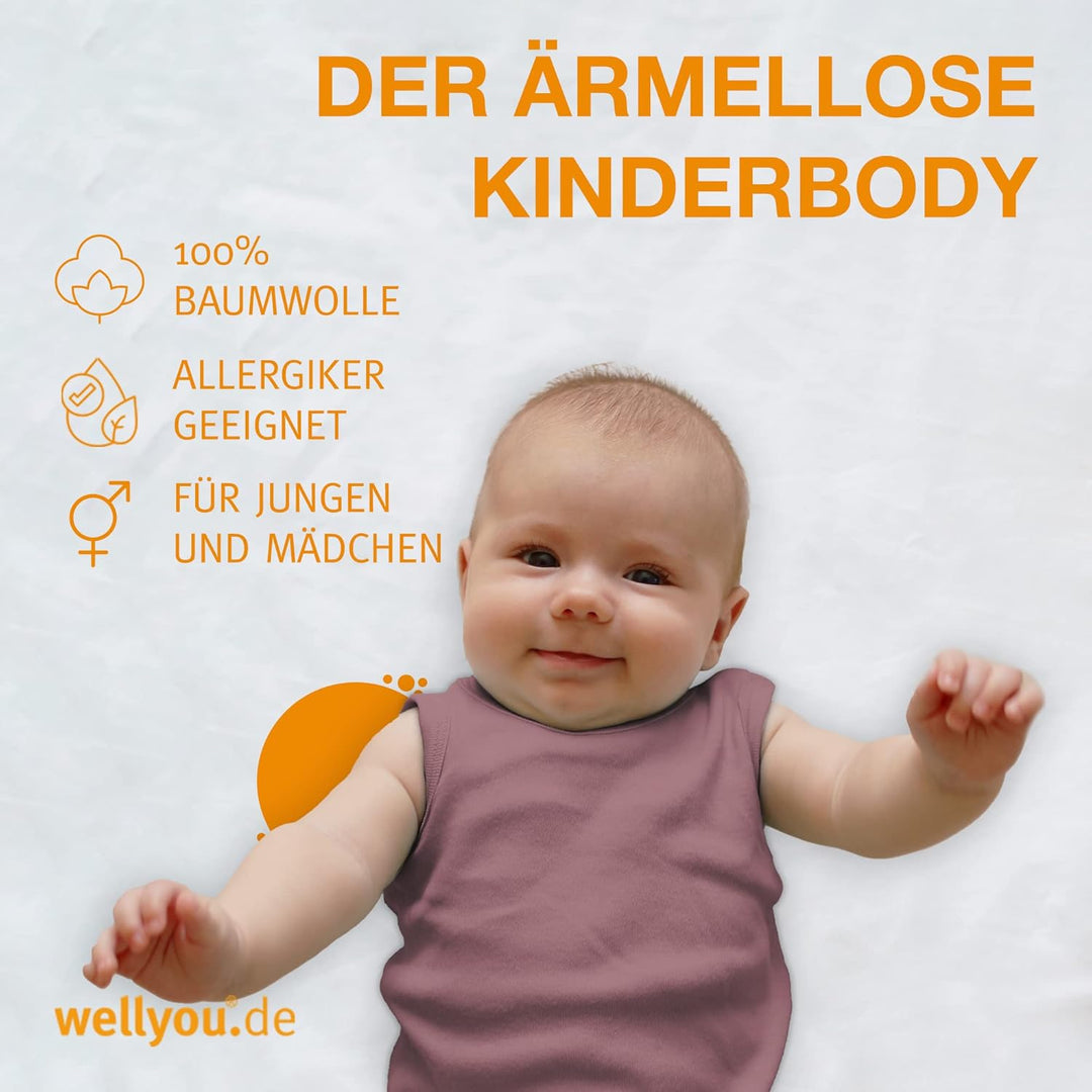 wellyou – Baby Body ohne Arm aus 100% super weicher Baumwolle – 2er Set Kinder Body Ärmellos für Mäd