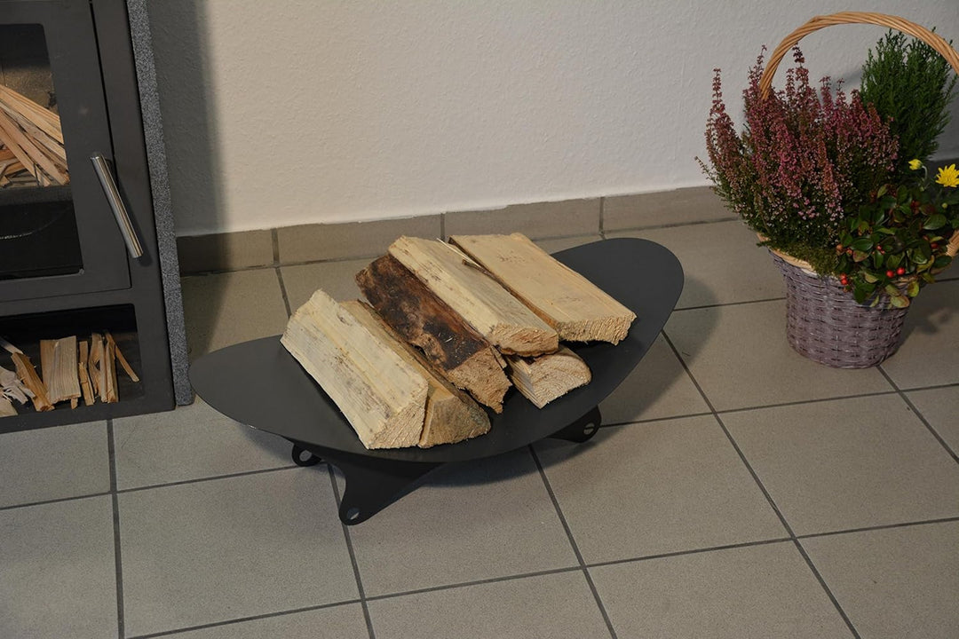Kaminholzregal Innen Kaminholzschale aus Metall oval FLACH - Anthrazitgrau