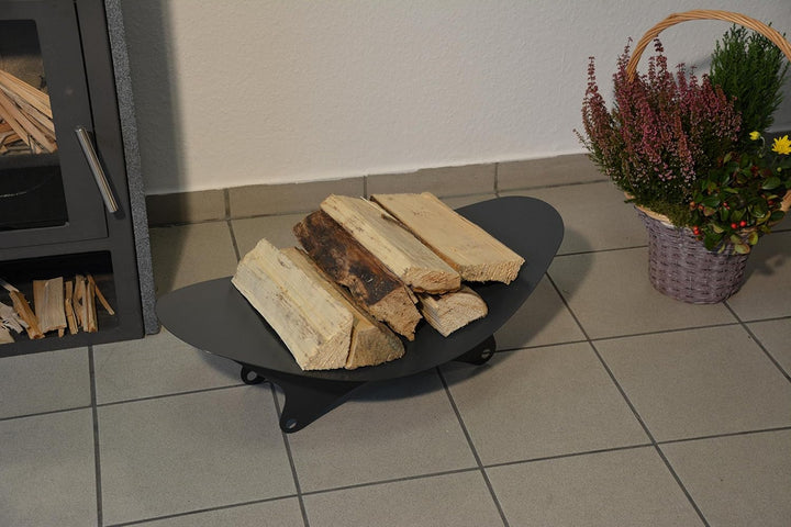 Kaminholzregal Innen Kaminholzschale aus Metall oval FLACH - Anthrazitgrau