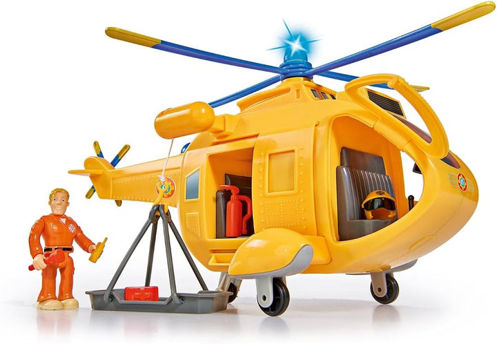 Simba 109251002 - Feuerwehrmann Sam Hubschrauber Wallaby II, mit Tom Thomas Figur, mit Licht und Ori