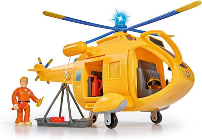 Simba 109251002 - Feuerwehrmann Sam Hubschrauber Wallaby II, mit Tom Thomas Figur, mit Licht und Ori
