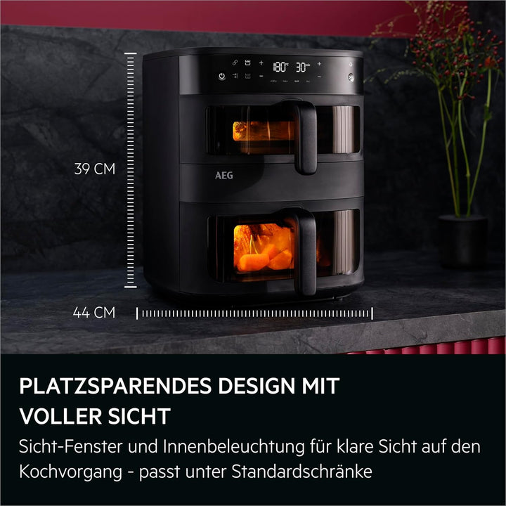 AEG Doppelkorb‑Heissluftfritteuse 11 L, 2 Fächer für Paralleles Frittieren Backen Grillen Dörren, Si
