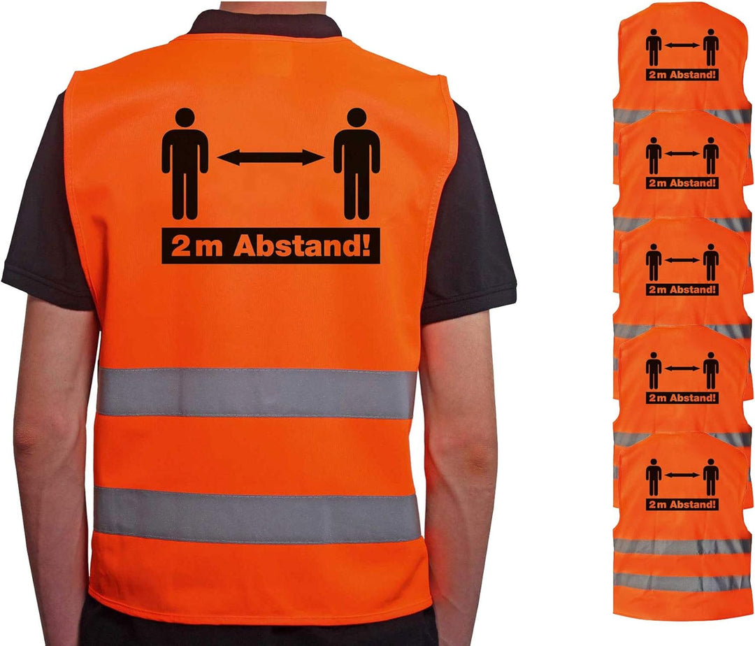 4business 5 Stück Kfz Qualitäts Warnweste Abstand orange EN ISO 20471 Klasse 2 für Erwachsene Unisiz