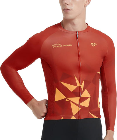 Santic Fahrradtrikot Herren Langarm Radtrikot Fahrradshirt Herren mit Taschen S Rot, S Rot