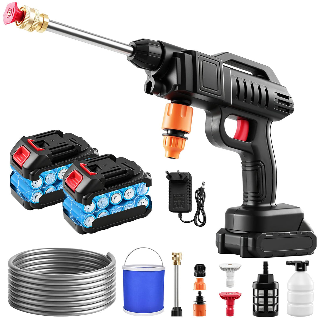 Viugreum 1500W Akku Hochdruckreiniger, 21V 60bar hochdruckreiniger akku mit Eimer, Tragbarer Hochdru