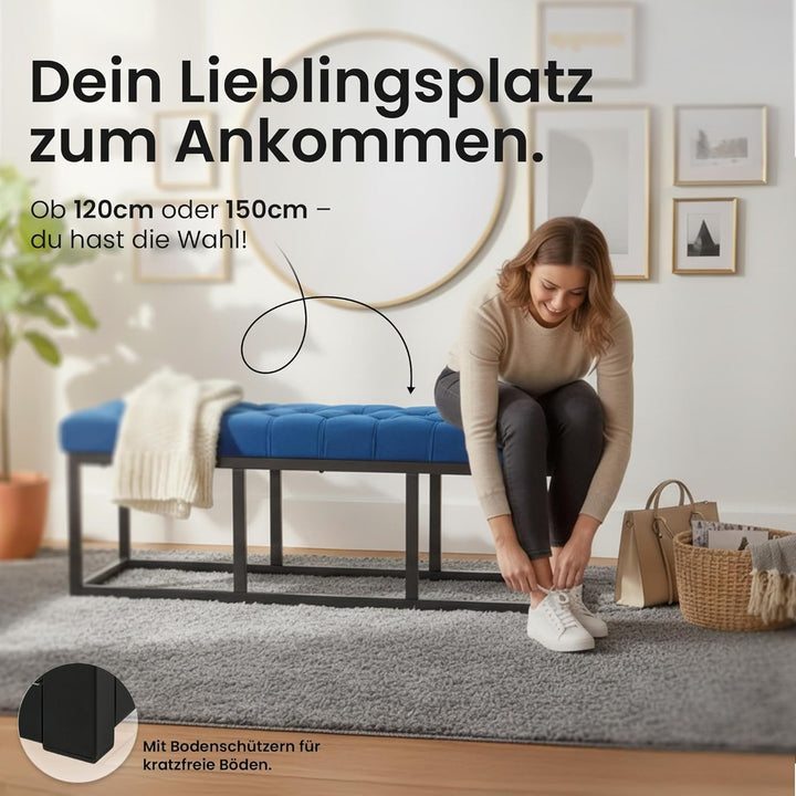 CLP Sitzbank Polson Samt Mit Metallgestell I Gesteppte Polsterbank I Metallbank Mit Samtbezug, Farbe