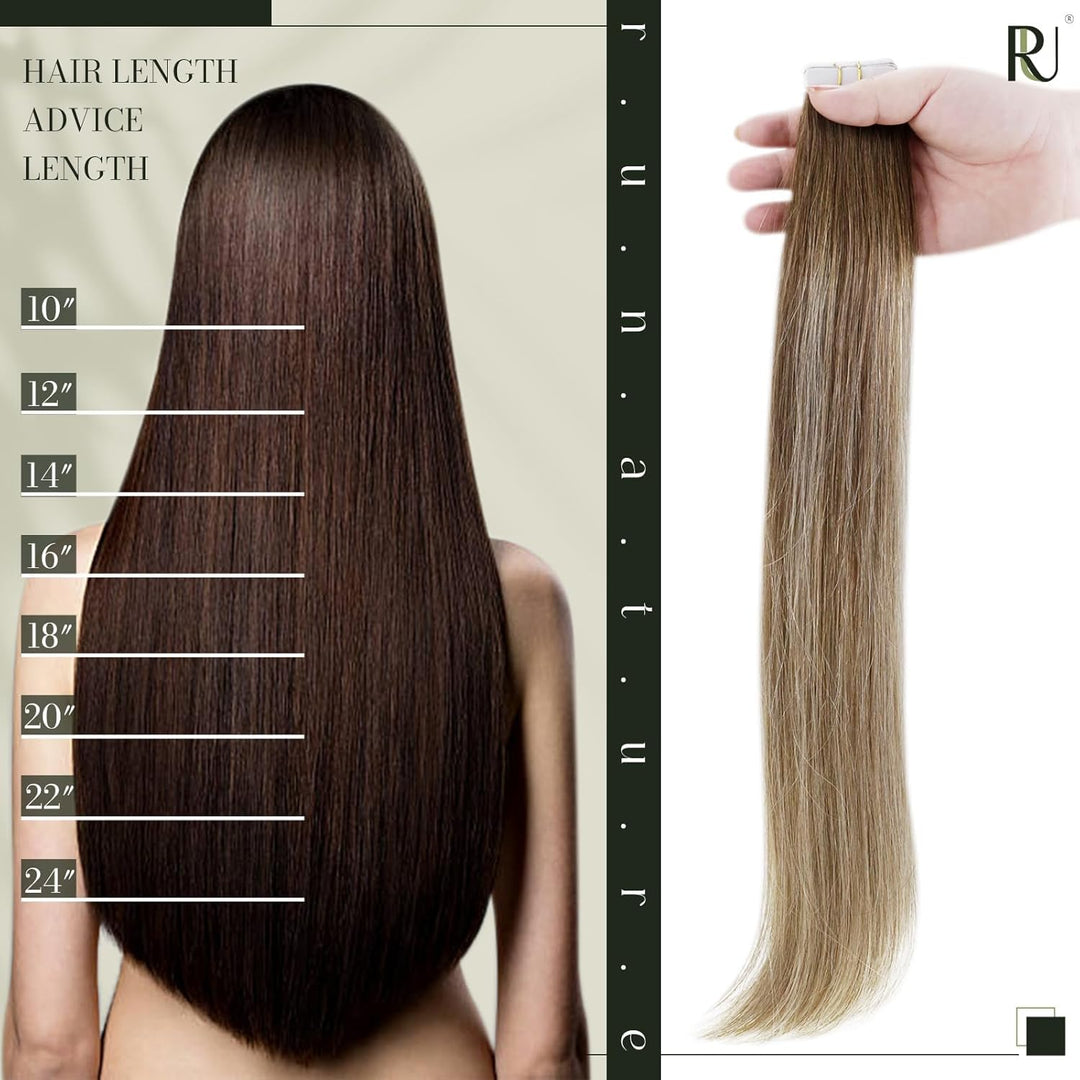 RUNATURE Echthaar Extensions Tape 50cm Braun Balayage Blond Lang Tape in Extensions Ombre Braun 20 S