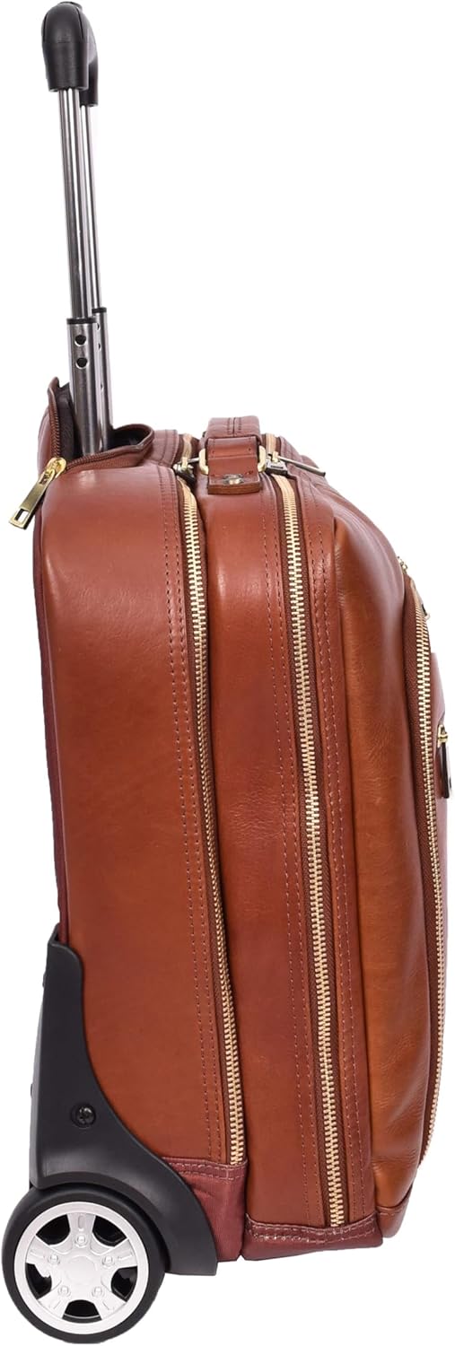 Pilotentasche aus echtem Leder mit Rollen Teleskopgriff für Business Reisetasche Sussex, hautfarben,