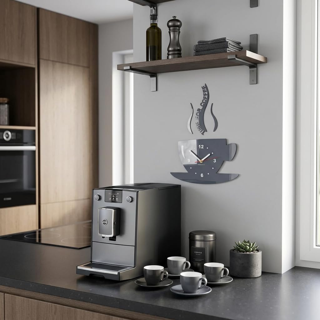 FLEXISTYLE Tasse Time for Coffee (Zeit für Kaffee) Moderne Küche Wanduhr grau, 3D römisch, wanduhr d